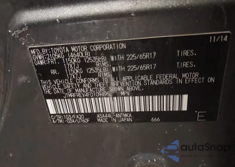 2015 Toyota Rav4 Xle из США, поврежденный, VIN JTMRFREV4FD109495